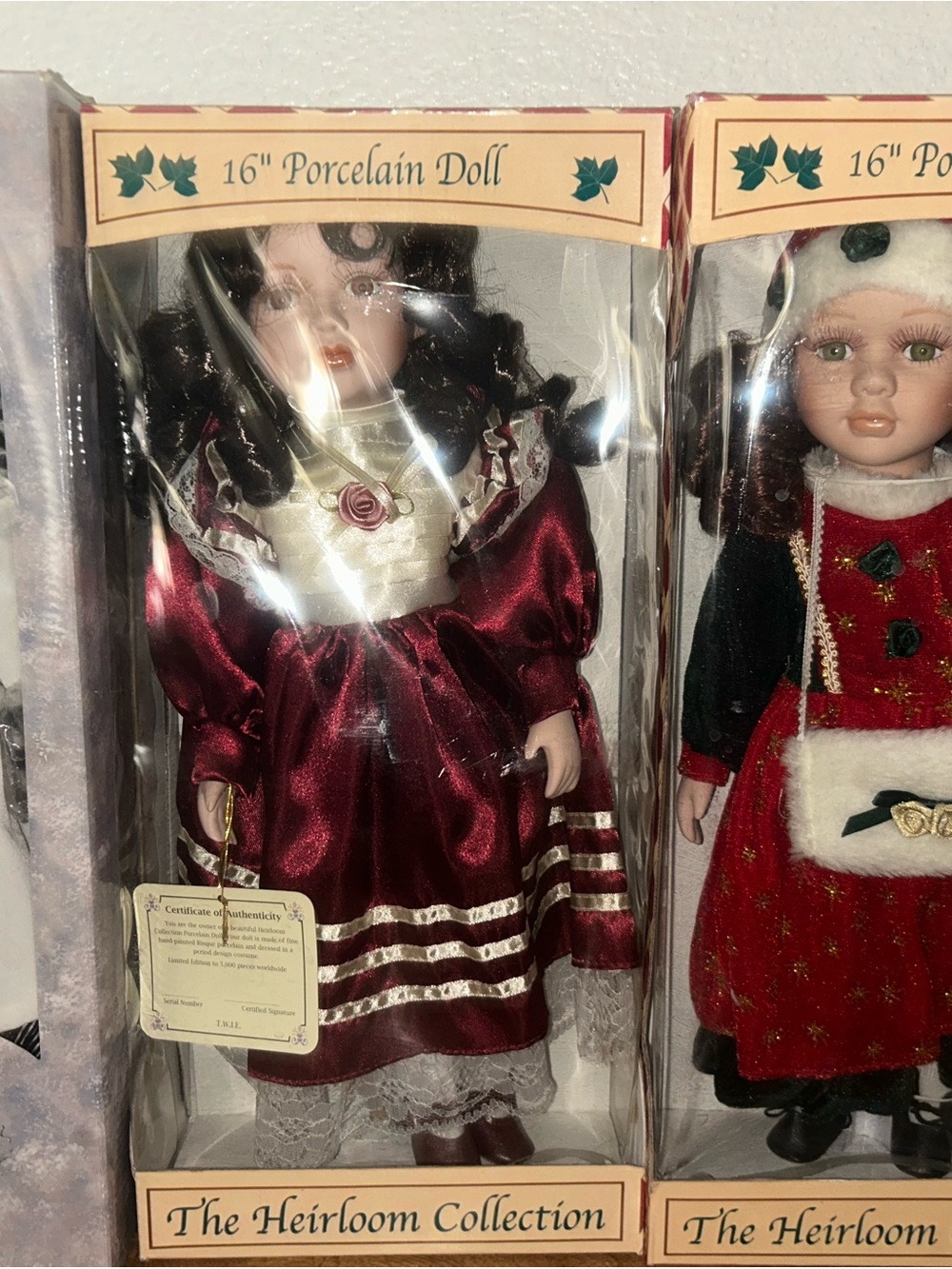 New 16" Holiday Porcelain Dolls - Burgundy/White